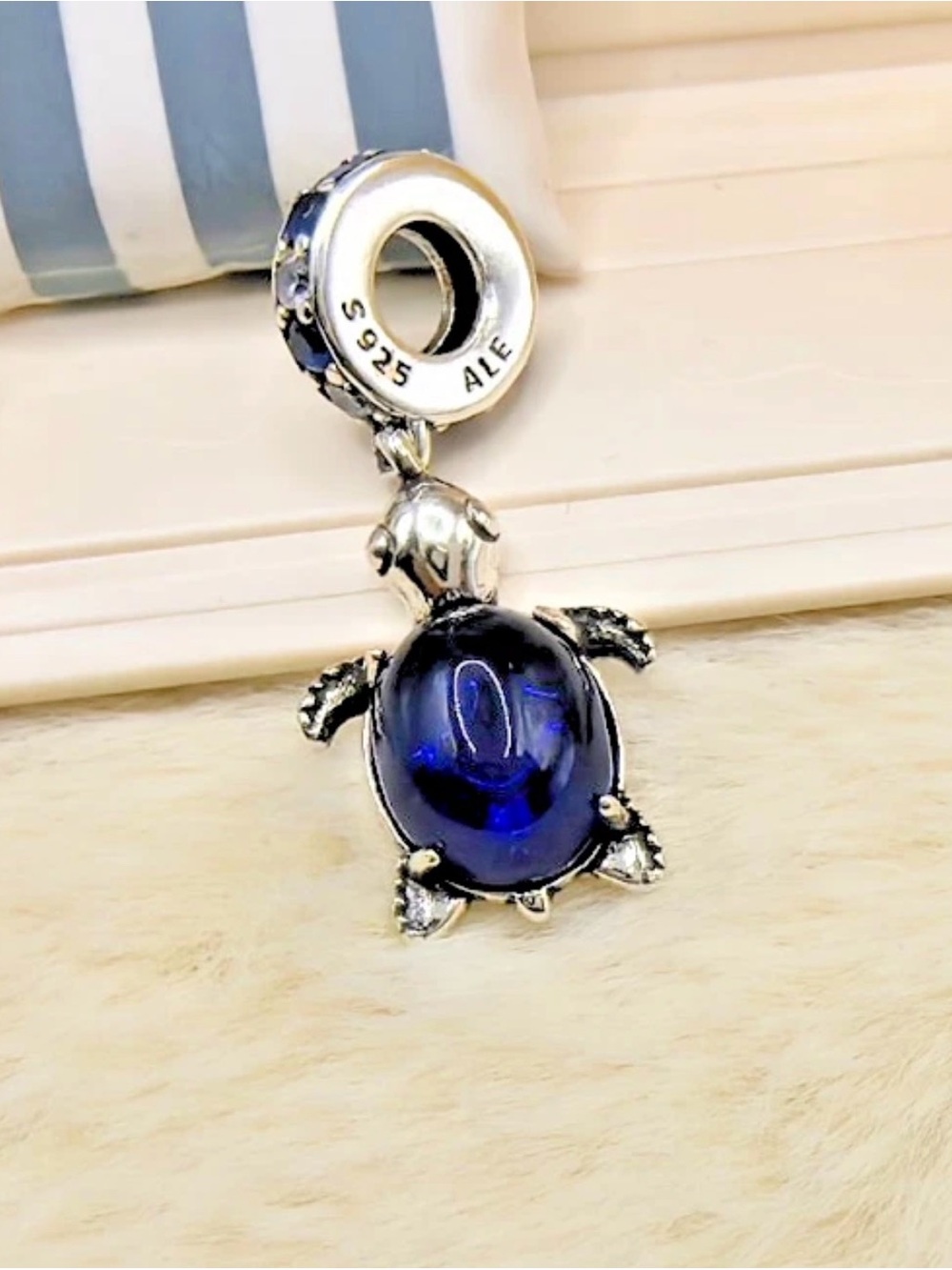 Pandora Turtle Murano Glass Bead-sapphire stone